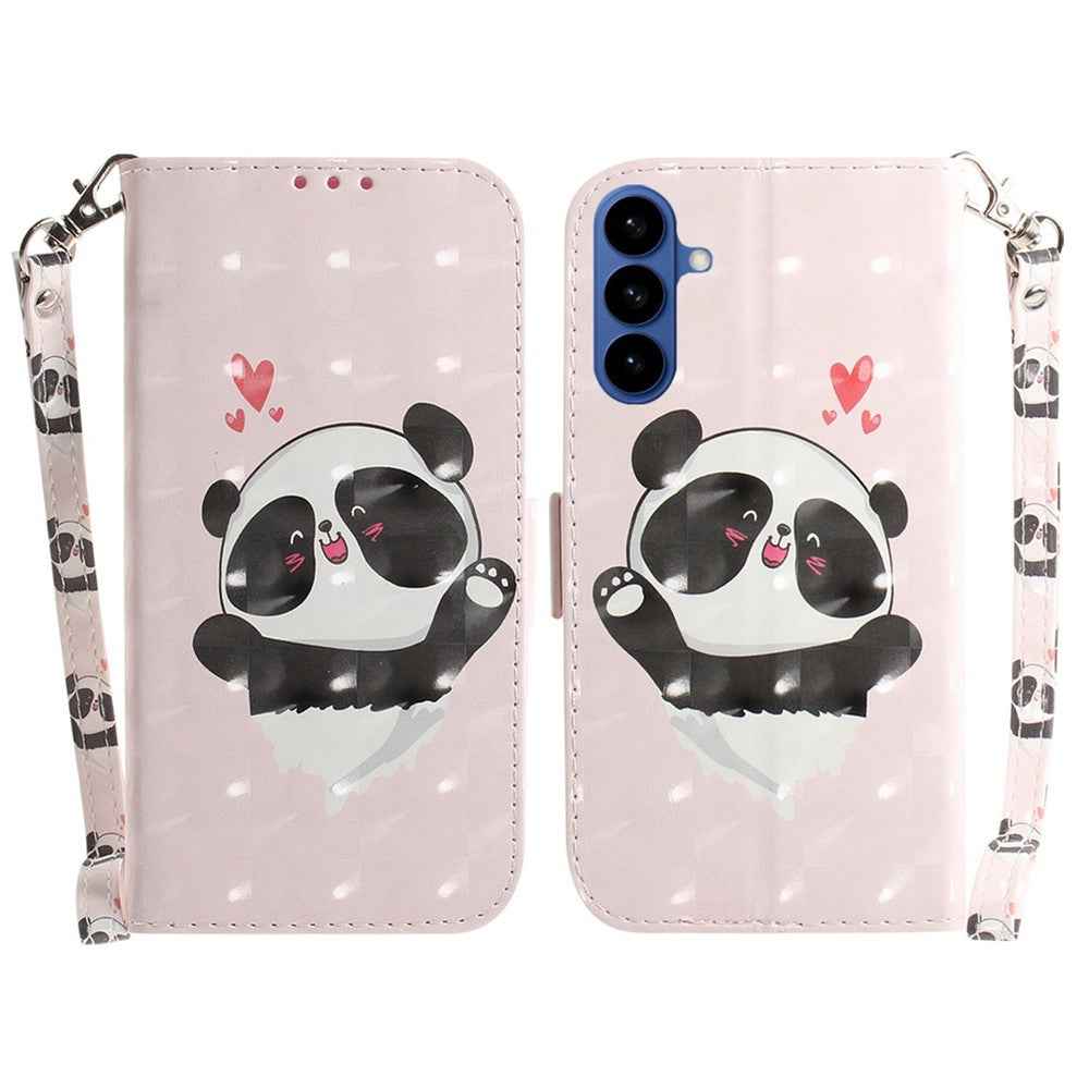 For Samsung Galaxy A57 5G Case Pattern Printing Leather Wallet Phone Cover with Wrist Strap - Love Heart Panda