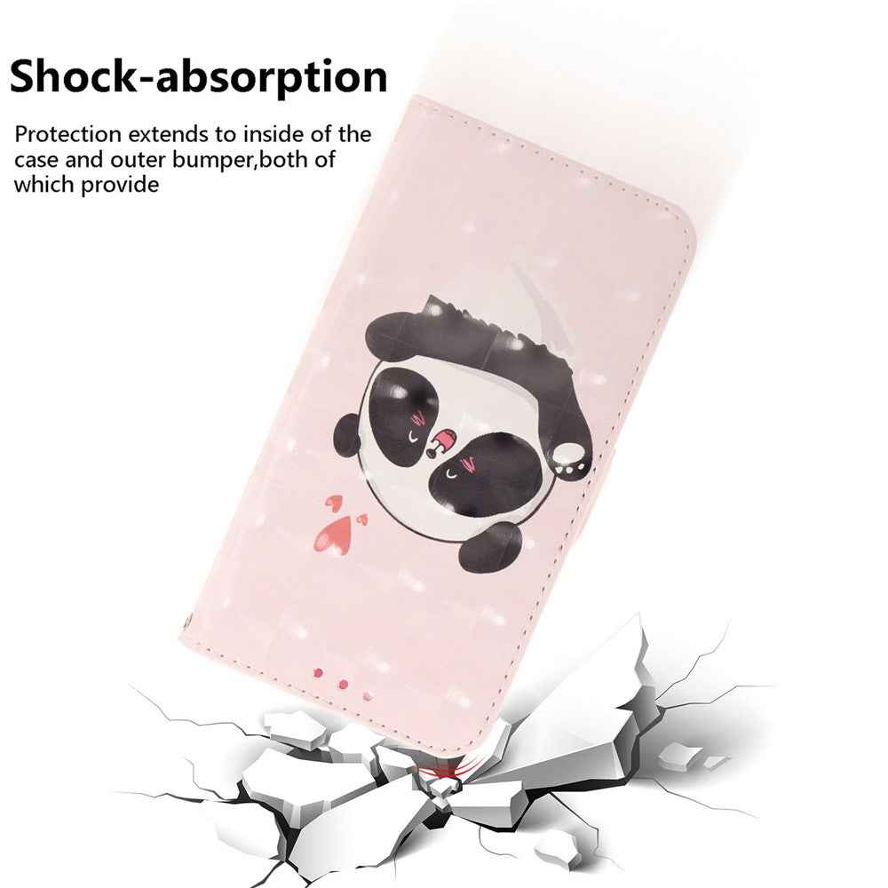 For Samsung Galaxy A57 5G Case Pattern Printing Leather Wallet Phone Cover with Wrist Strap - Love Heart Panda