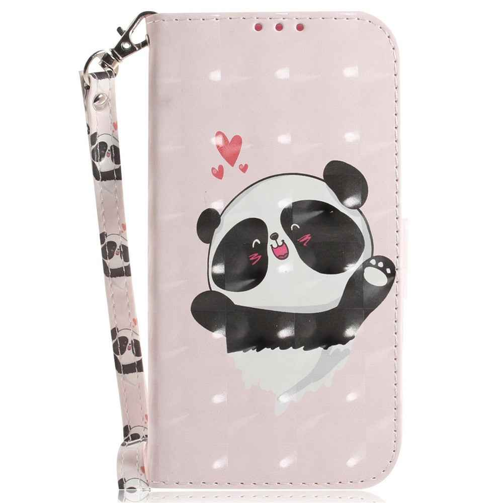 For Samsung Galaxy A57 5G Case Pattern Printing Leather Wallet Phone Cover with Wrist Strap - Love Heart Panda