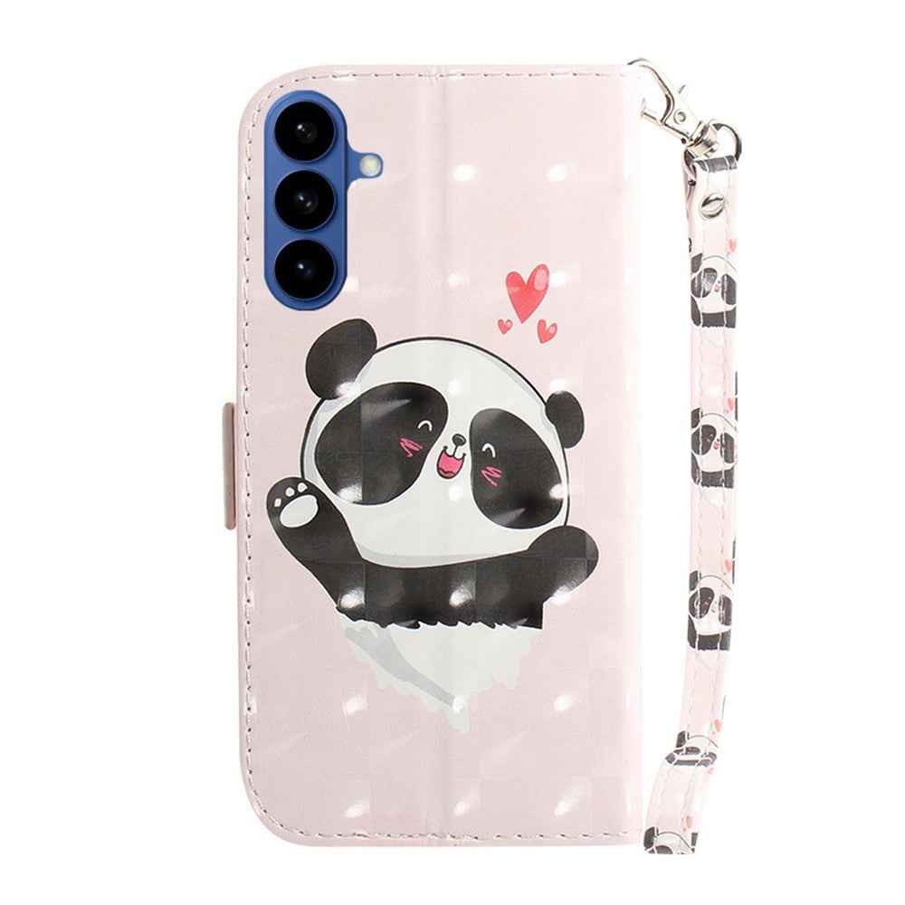 For Samsung Galaxy A57 5G Case Pattern Printing Leather Wallet Phone Cover with Wrist Strap - Love Heart Panda