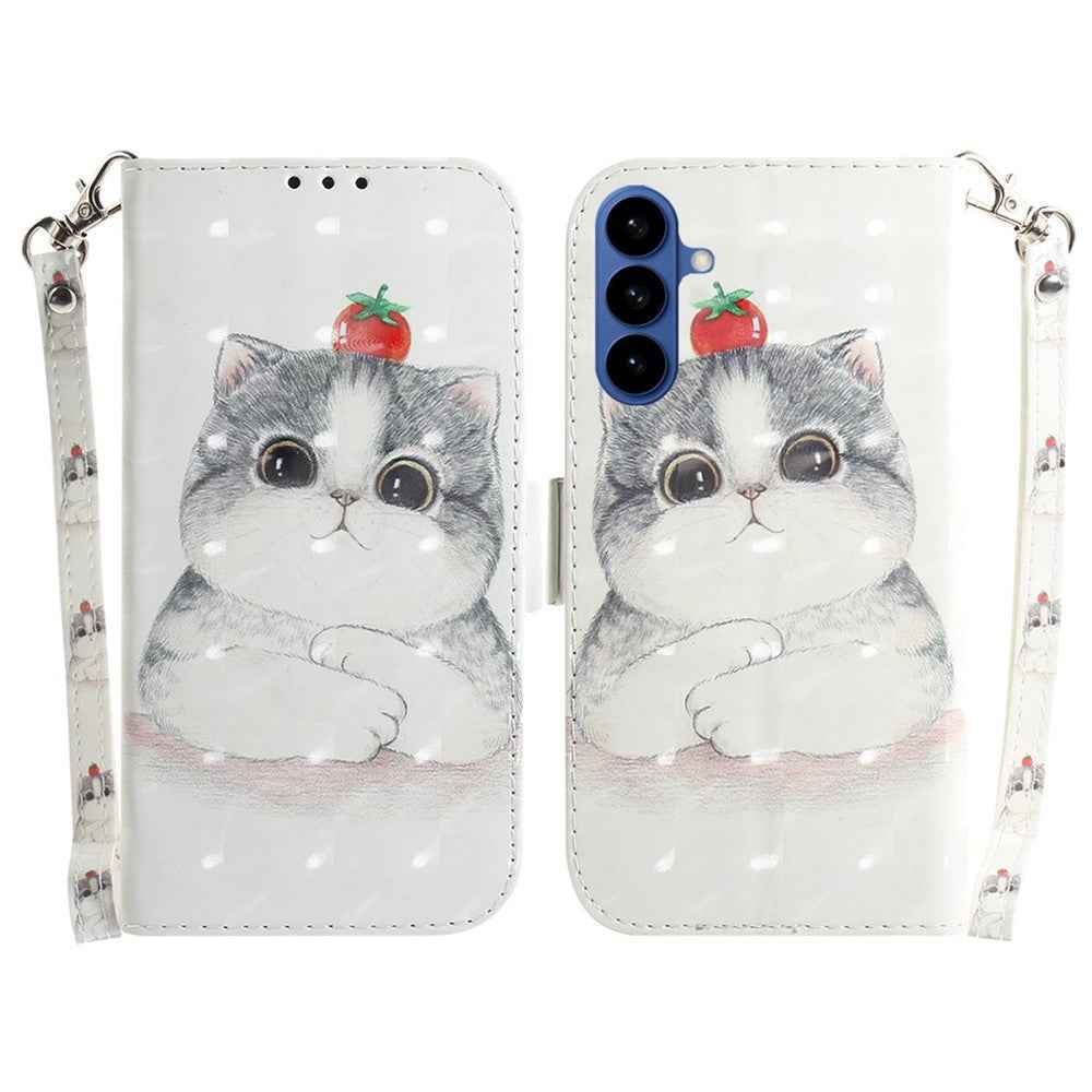 For Samsung Galaxy A57 5G Case Pattern Printing Leather Wallet Phone Cover with Wrist Strap - Cute Cat