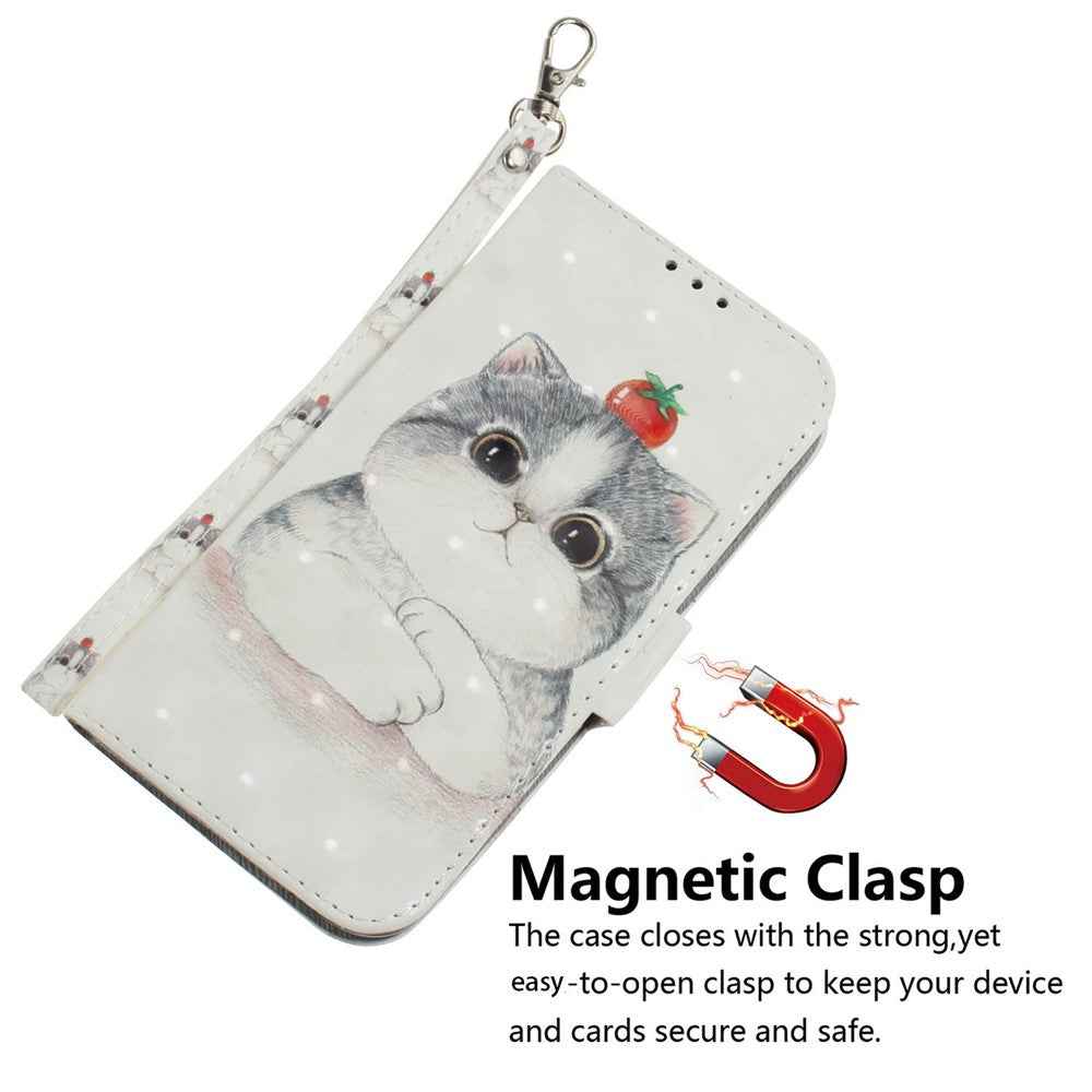 For Samsung Galaxy A57 5G Case Pattern Printing Leather Wallet Phone Cover with Wrist Strap - Cute Cat