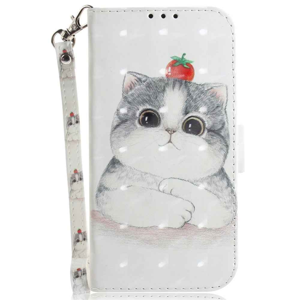 For Samsung Galaxy A57 5G Case Pattern Printing Leather Wallet Phone Cover with Wrist Strap - Cute Cat