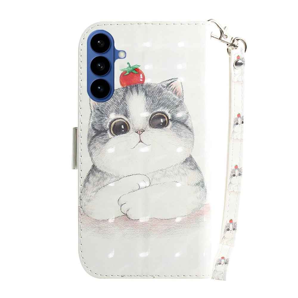For Samsung Galaxy A57 5G Case Pattern Printing Leather Wallet Phone Cover with Wrist Strap - Cute Cat