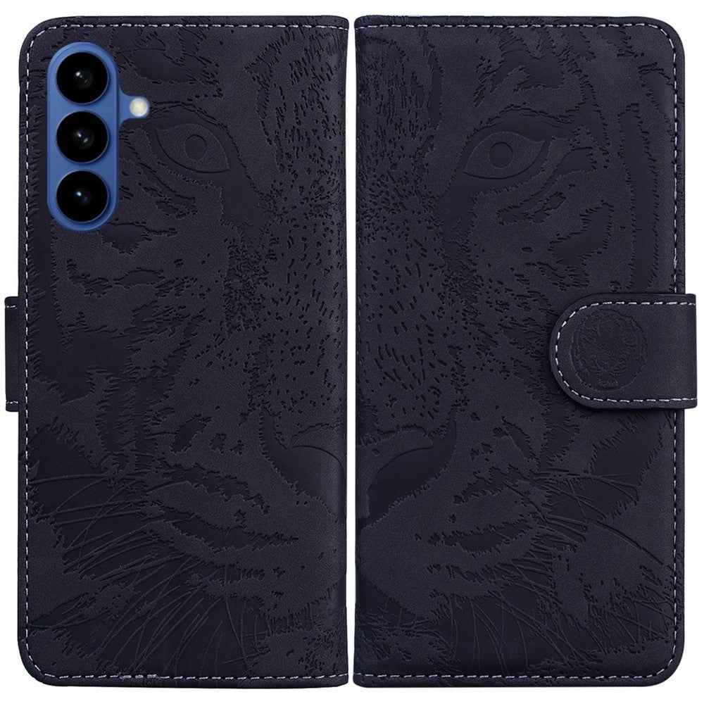 For Samsung Galaxy A57 5G Case Tiger Imprint Leather Wallet Phone Cover - Black