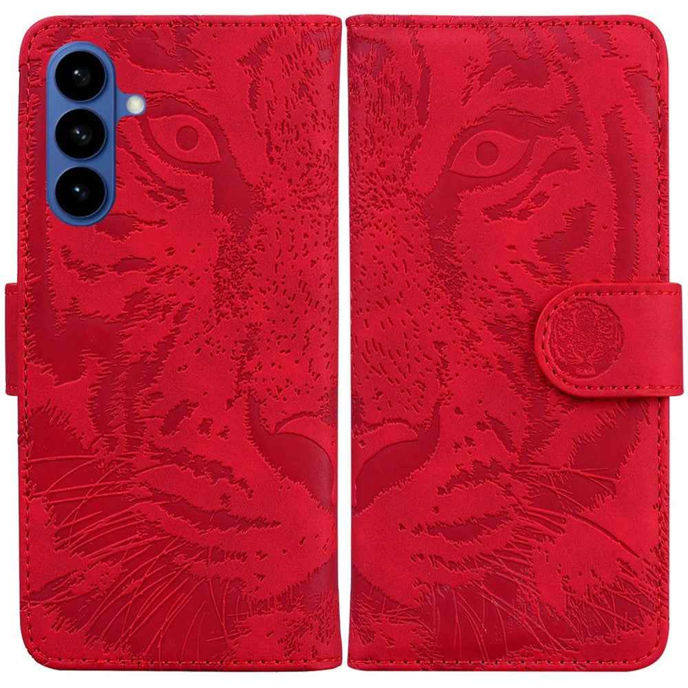 For Samsung Galaxy A57 5G Case Tiger Imprint Leather Wallet Phone Cover - Red