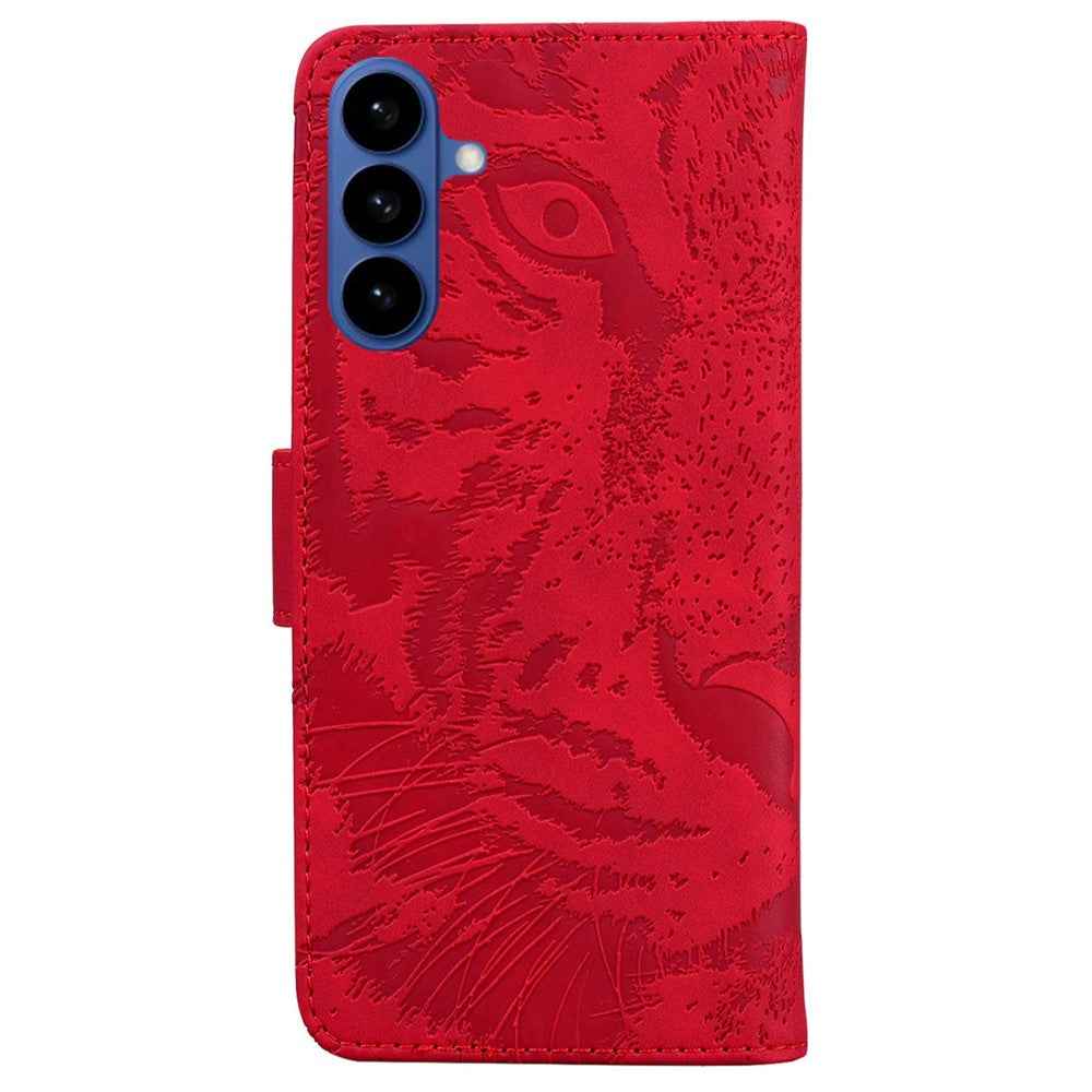 For Samsung Galaxy A57 5G Case Tiger Imprint Leather Wallet Phone Cover - Red