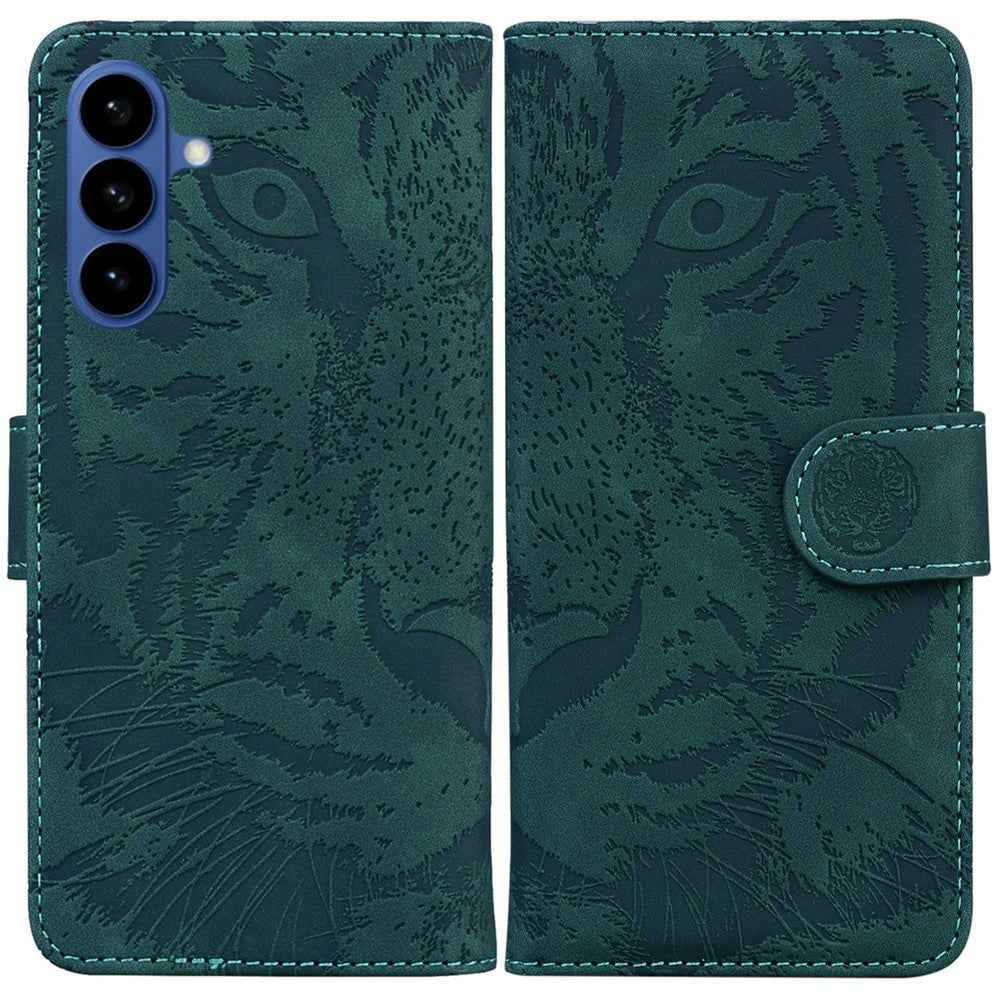 For Samsung Galaxy A57 5G Case Tiger Imprint Leather Wallet Phone Cover - Green