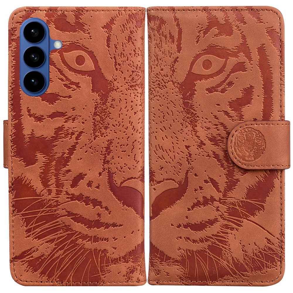 For Samsung Galaxy A57 5G Case Tiger Imprint Leather Wallet Phone Cover - Brown