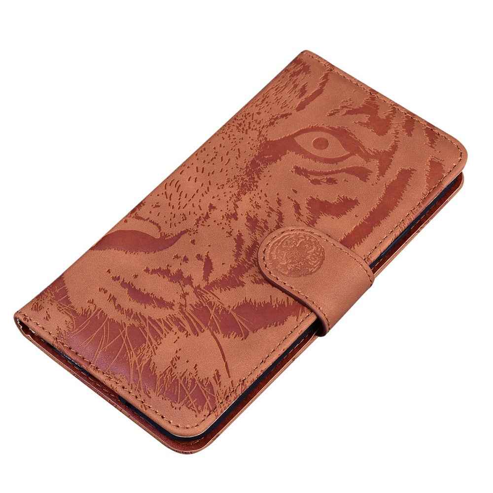 For Samsung Galaxy A57 5G Case Tiger Imprint Leather Wallet Phone Cover - Brown