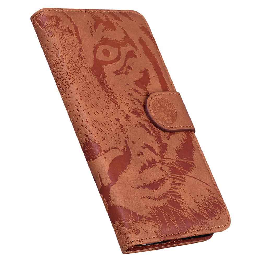 For Samsung Galaxy A57 5G Case Tiger Imprint Leather Wallet Phone Cover - Brown