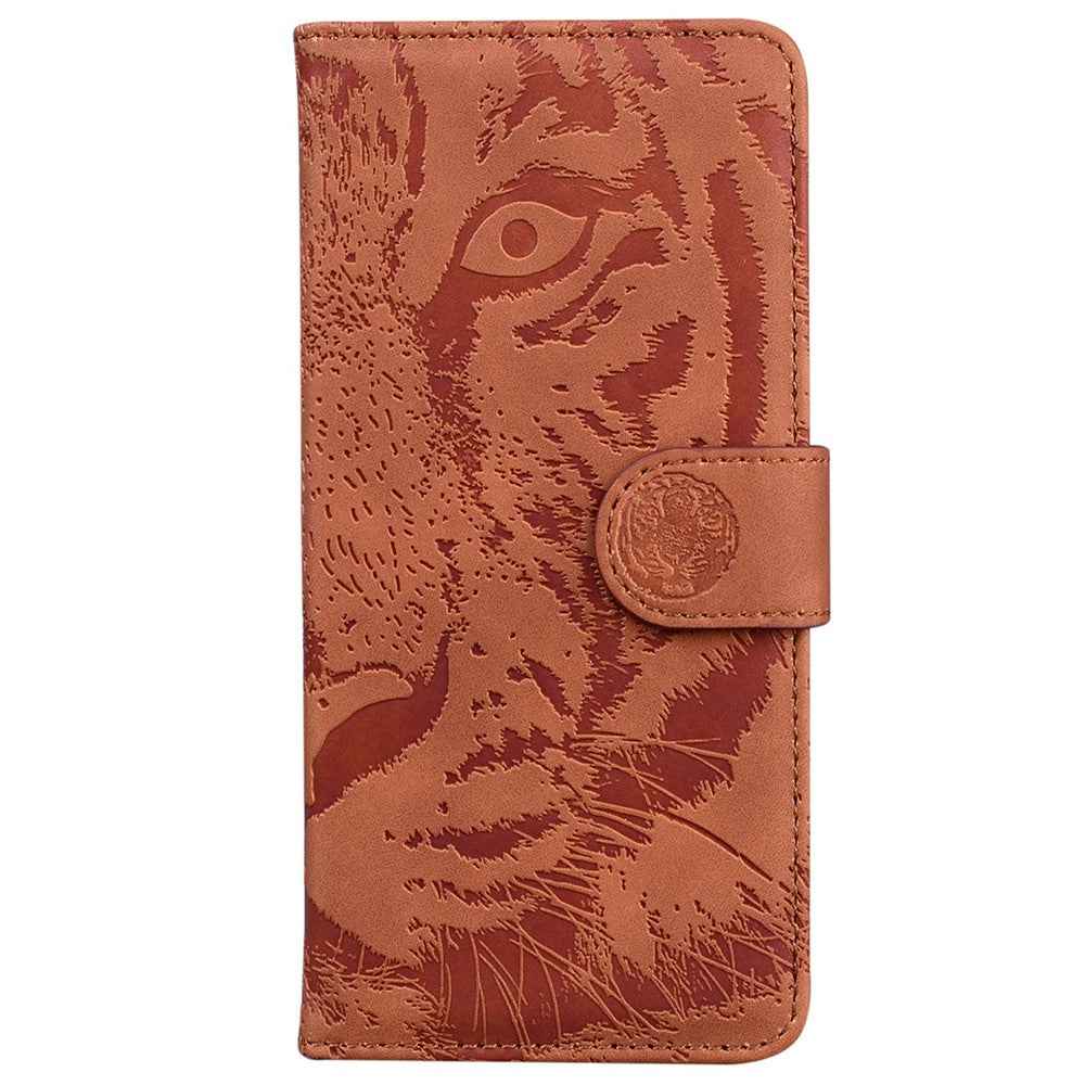 For Samsung Galaxy A57 5G Case Tiger Imprint Leather Wallet Phone Cover - Brown