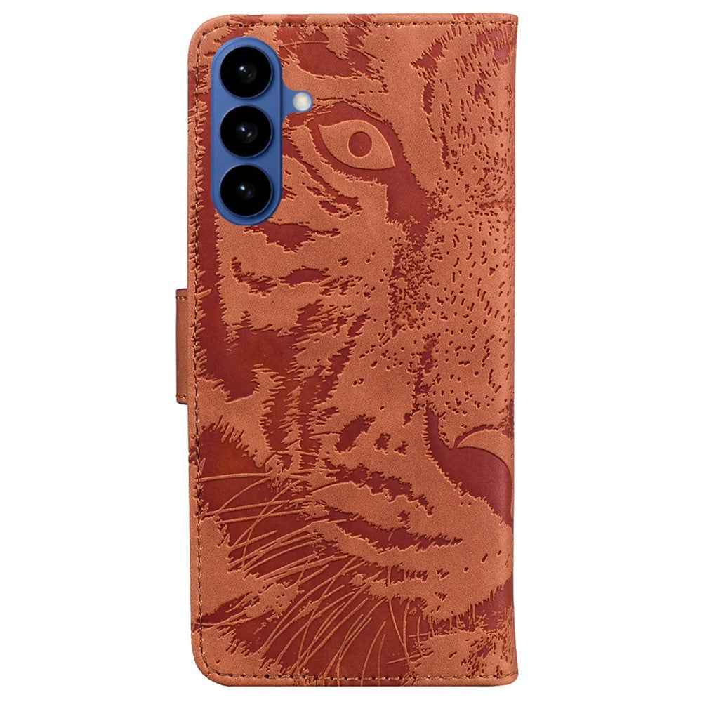 For Samsung Galaxy A57 5G Case Tiger Imprint Leather Wallet Phone Cover - Brown