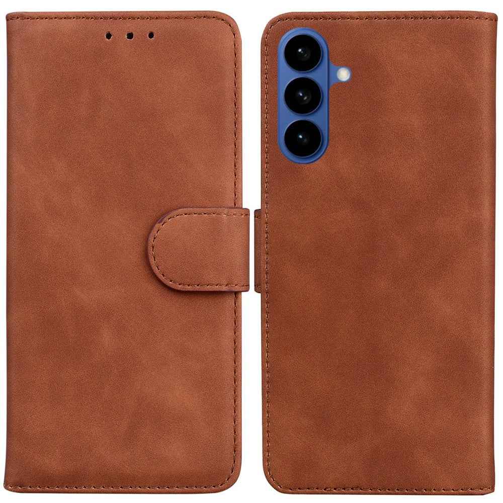 For Samsung Galaxy A57 5G Case Solid Color Leather Wallet Phone Cover - Brown
