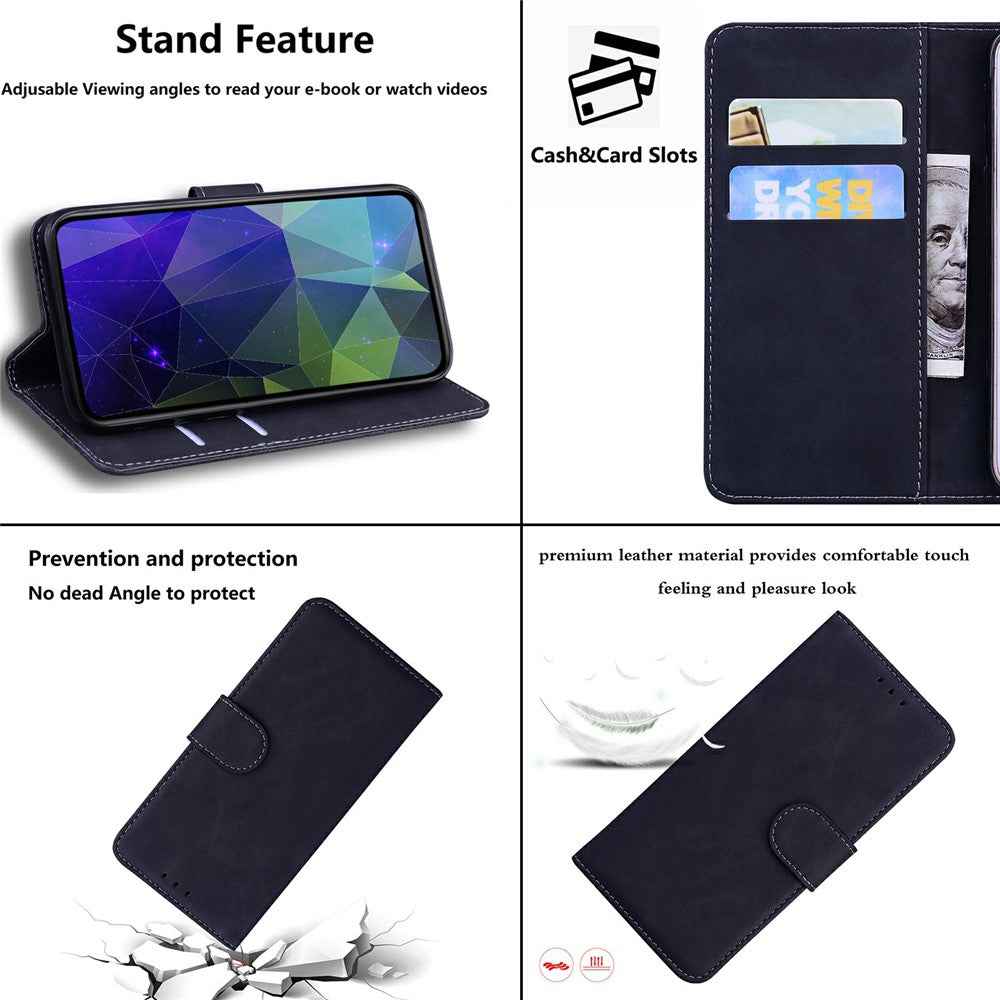 For Samsung Galaxy A57 5G Case Solid Color Leather Wallet Phone Cover - Black