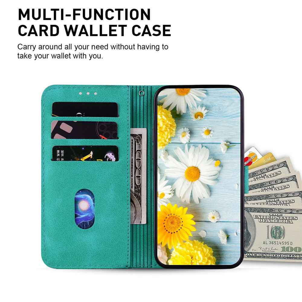 For Samsung Galaxy A57 5G Stand Case Lily Flower Imprint Leather Phone Cover with Wrist Strap - Green