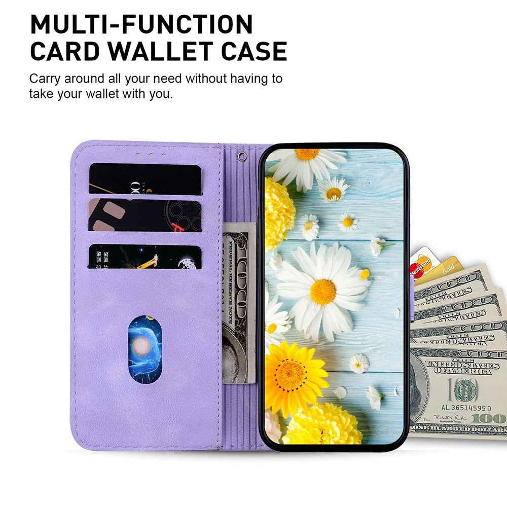 For Samsung Galaxy A57 5G Stand Case Lily Flower Imprint Leather Phone Cover with Wrist Strap - Purple
