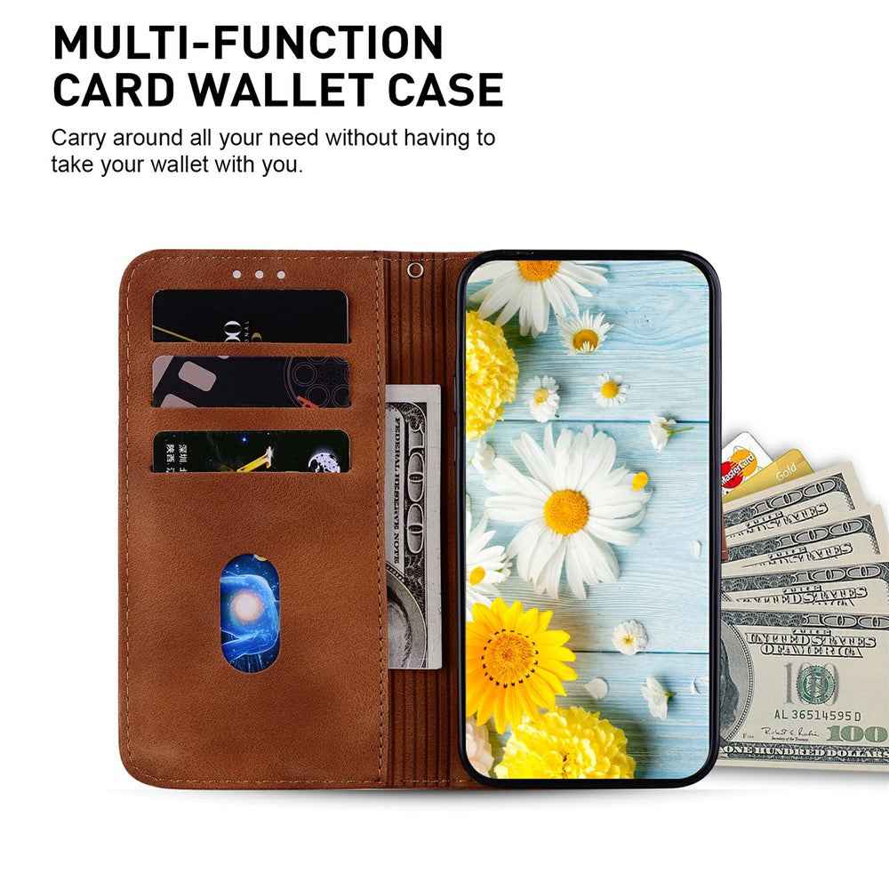 For Samsung Galaxy A57 5G Stand Case Lily Flower Imprint Leather Phone Cover with Wrist Strap - Brown