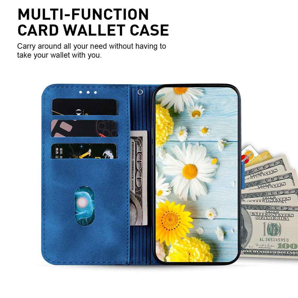 For Samsung Galaxy A57 5G Stand Case Lily Flower Imprint Leather Phone Cover with Wrist Strap - Dark Blue