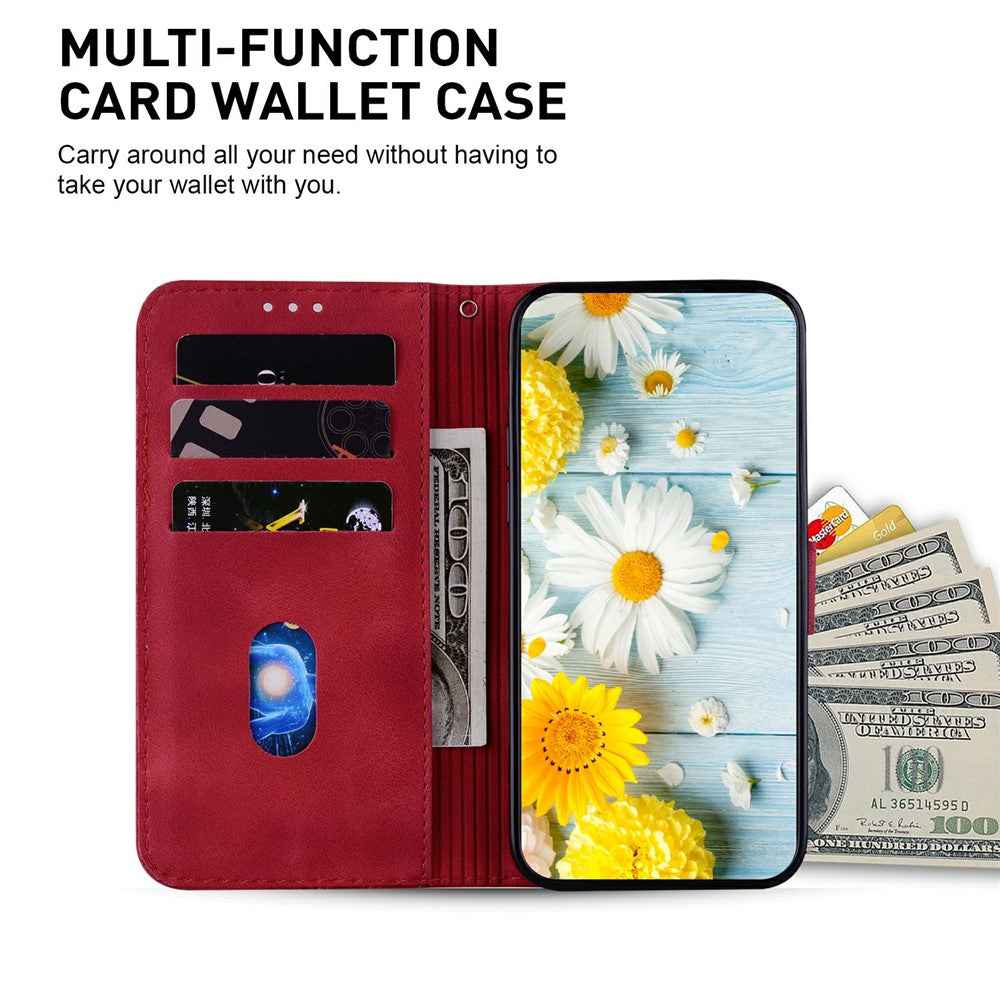 For Samsung Galaxy A57 5G Stand Case Lily Flower Imprint Leather Phone Cover with Wrist Strap - Red