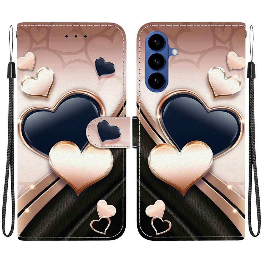 For Samsung Galaxy A57 5G Leather Case Stand Wallet Pattern Printing Phone Cover with Wrist Strap - Love