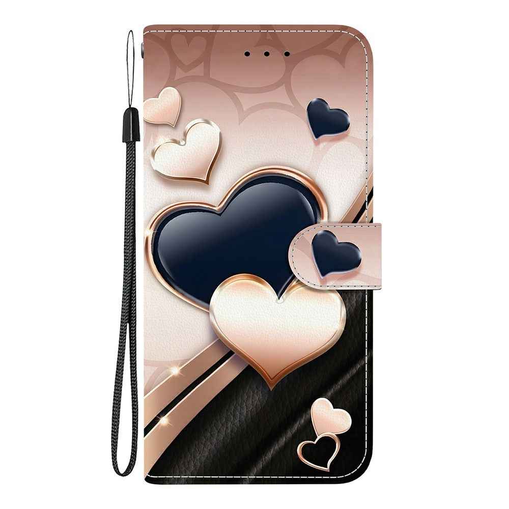 For Samsung Galaxy A57 5G Leather Case Stand Wallet Pattern Printing Phone Cover with Wrist Strap - Love