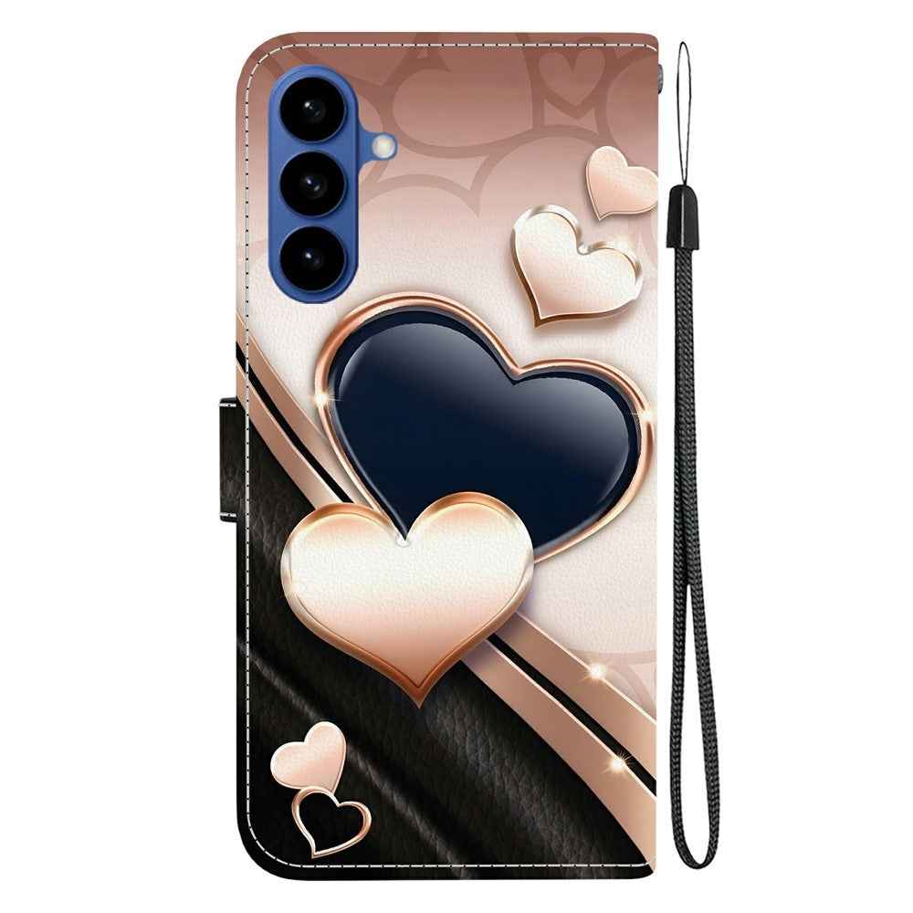 For Samsung Galaxy A57 5G Leather Case Stand Wallet Pattern Printing Phone Cover with Wrist Strap - Love