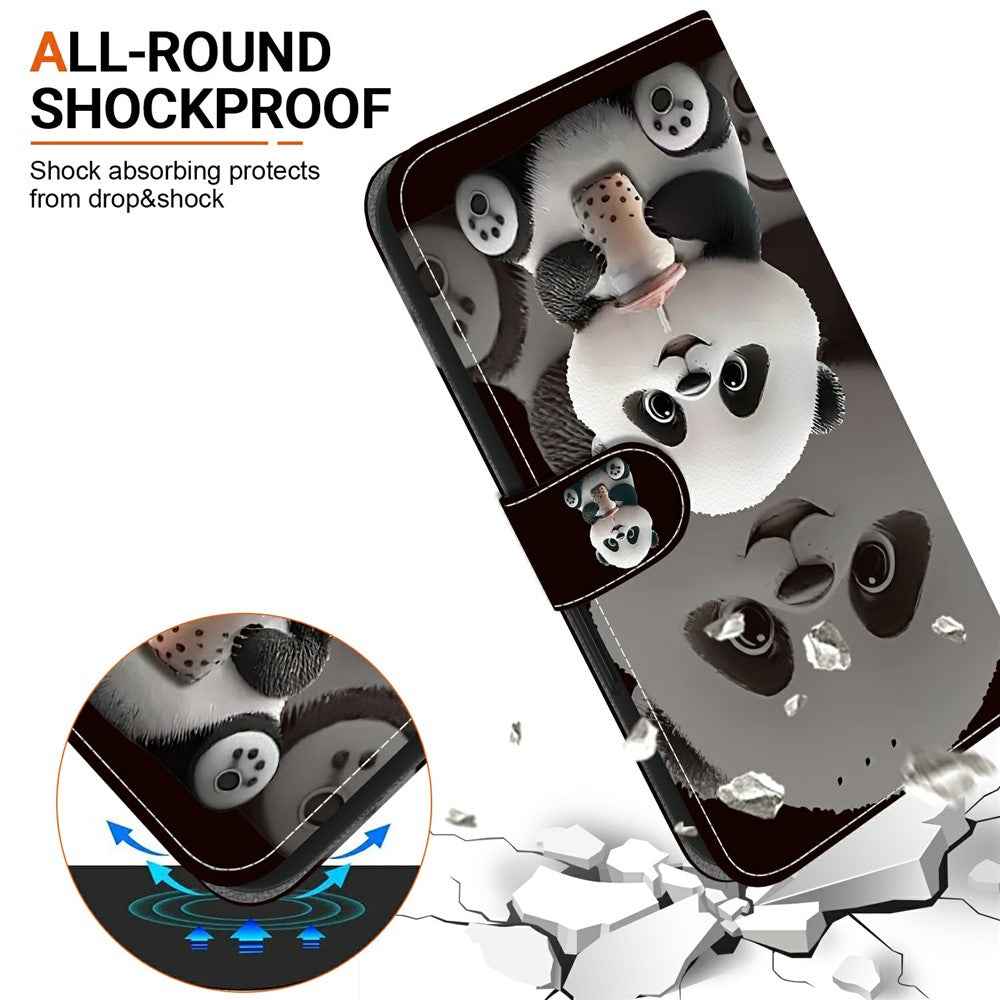 For Samsung Galaxy A57 5G Leather Case Stand Wallet Pattern Printing Phone Cover with Wrist Strap - Milk Tea Panda
