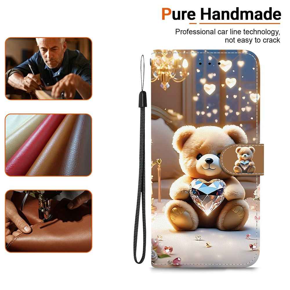 For Samsung Galaxy A57 5G Leather Case Stand Wallet Pattern Printing Phone Cover with Wrist Strap - Diamond Bear