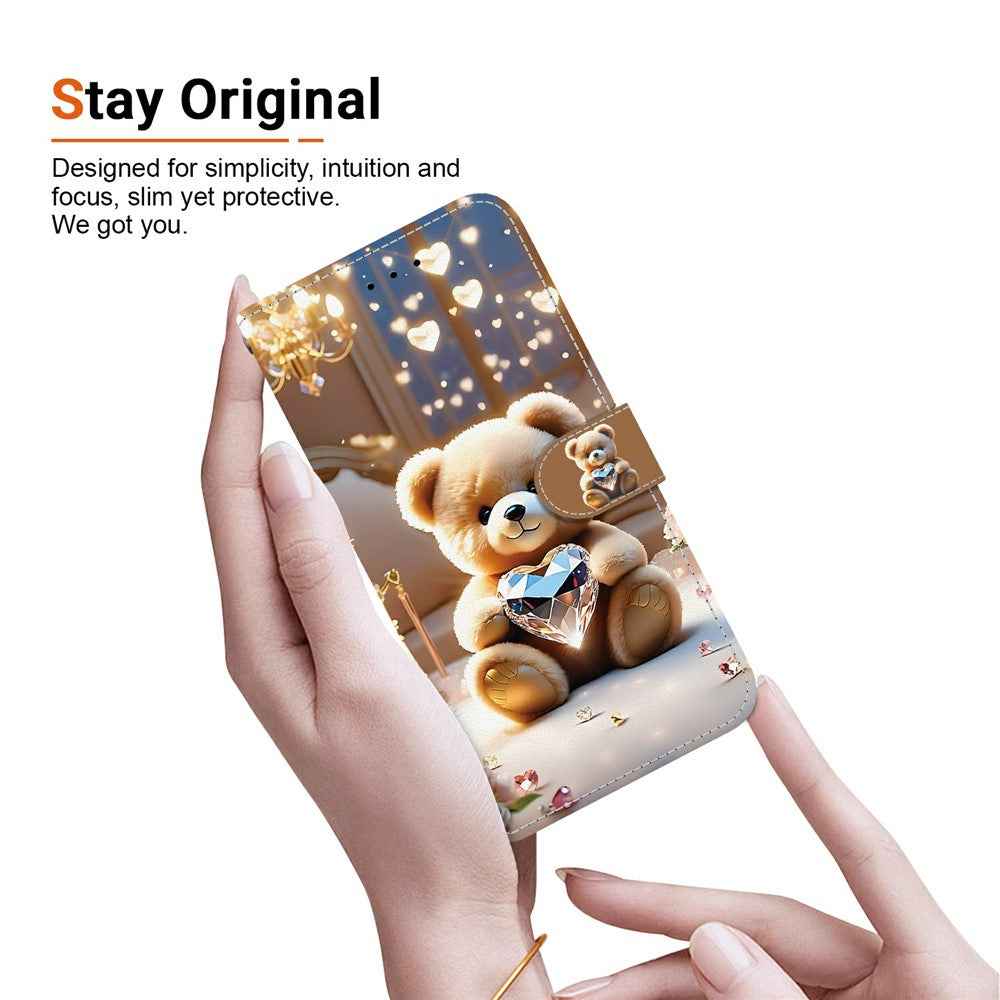 For Samsung Galaxy A57 5G Leather Case Stand Wallet Pattern Printing Phone Cover with Wrist Strap - Diamond Bear