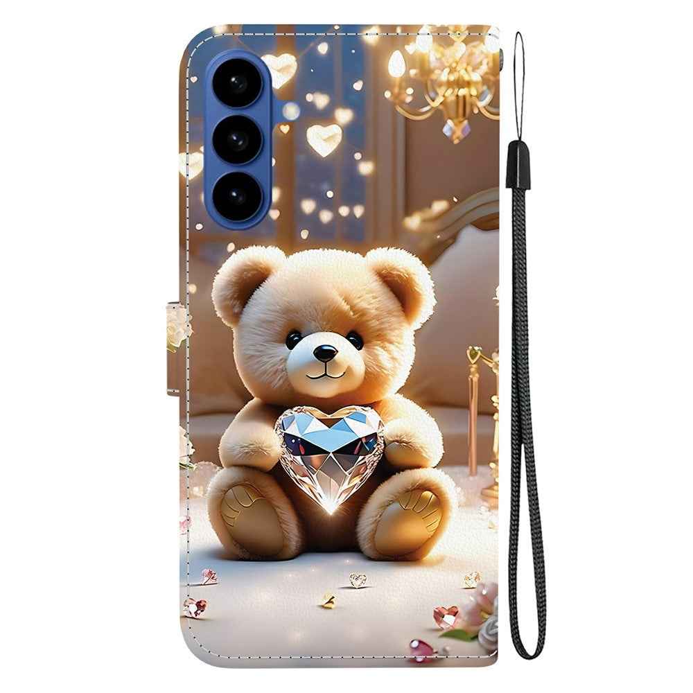 For Samsung Galaxy A57 5G Leather Case Stand Wallet Pattern Printing Phone Cover with Wrist Strap - Diamond Bear
