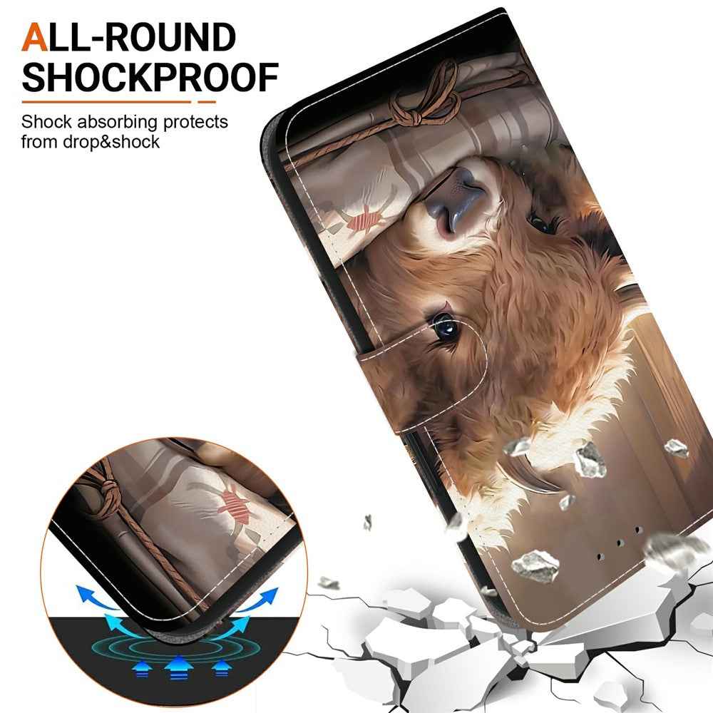 For Samsung Galaxy A57 5G Leather Case Stand Wallet Pattern Printing Phone Cover with Wrist Strap - Calf
