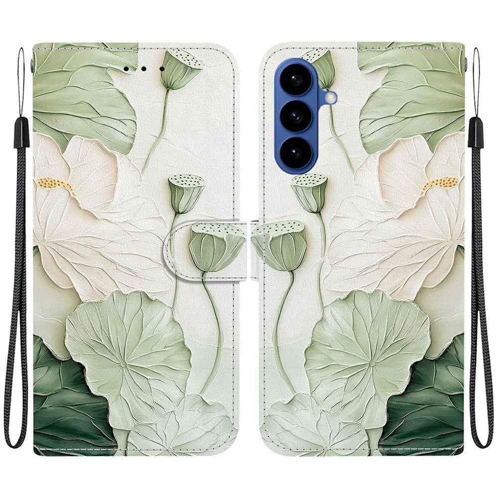 For Samsung Galaxy A57 5G Wallet Case Pattern Printing Leather Stand Phone Cover with Strap - Lotus