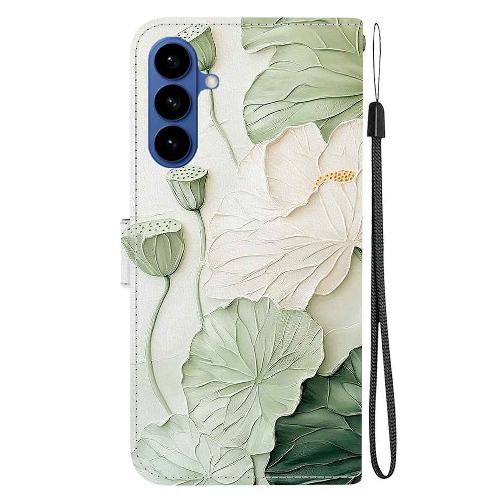 For Samsung Galaxy A57 5G Wallet Case Pattern Printing Leather Stand Phone Cover with Strap - Lotus