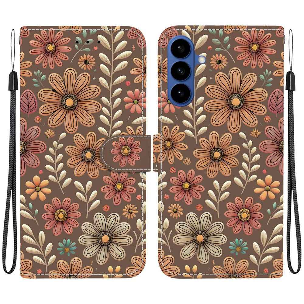For Samsung Galaxy A57 5G Wallet Case Pattern Printing Leather Stand Phone Cover with Strap - Blossom