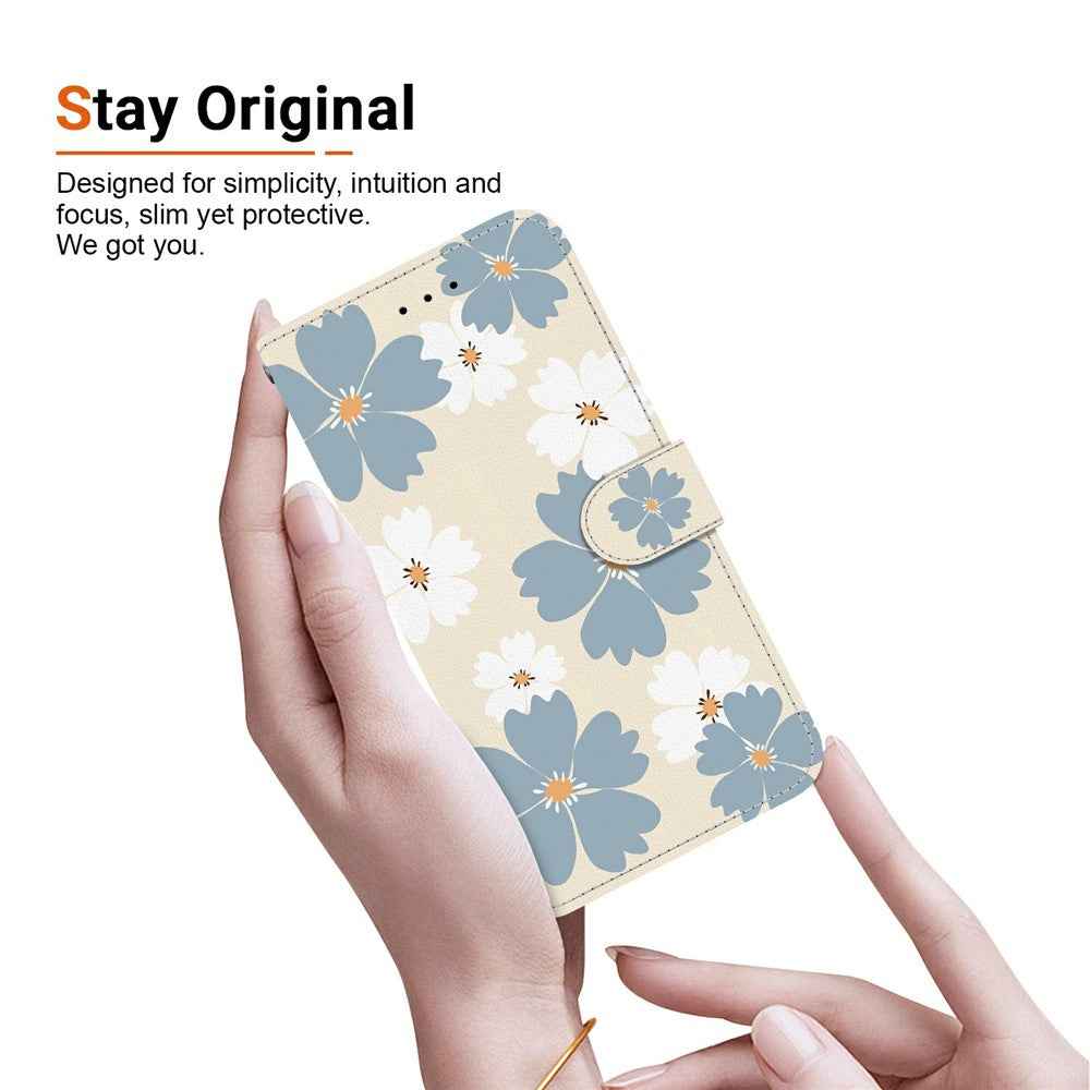 For Samsung Galaxy A57 5G Wallet Case Pattern Printing Leather Stand Phone Cover with Strap - Blue Daisy