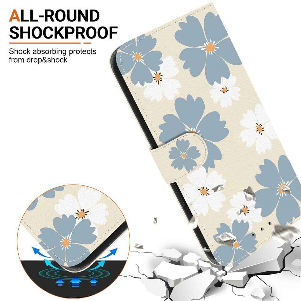 For Samsung Galaxy A57 5G Wallet Case Pattern Printing Leather Stand Phone Cover with Strap - Blue Daisy
