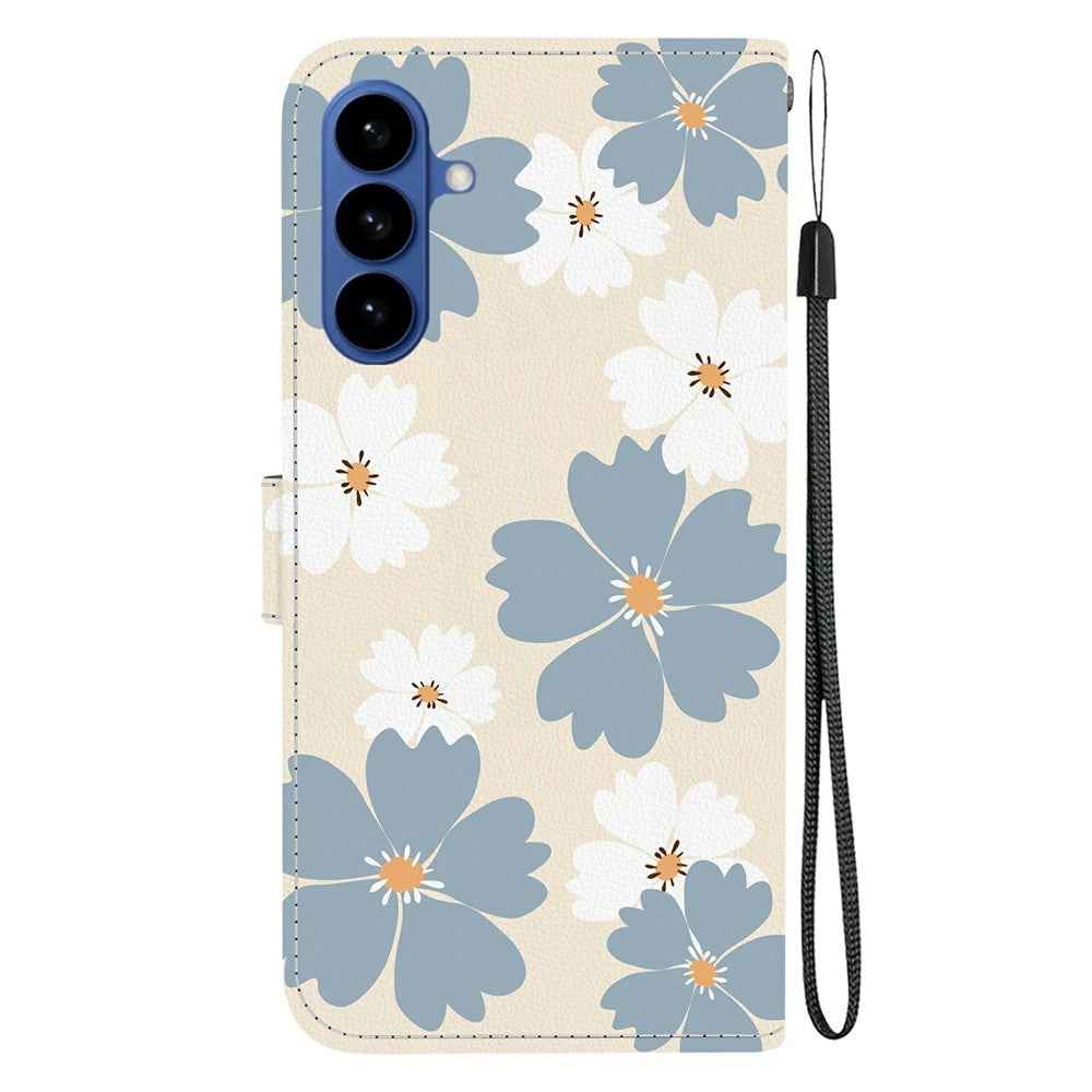 For Samsung Galaxy A57 5G Wallet Case Pattern Printing Leather Stand Phone Cover with Strap - Blue Daisy