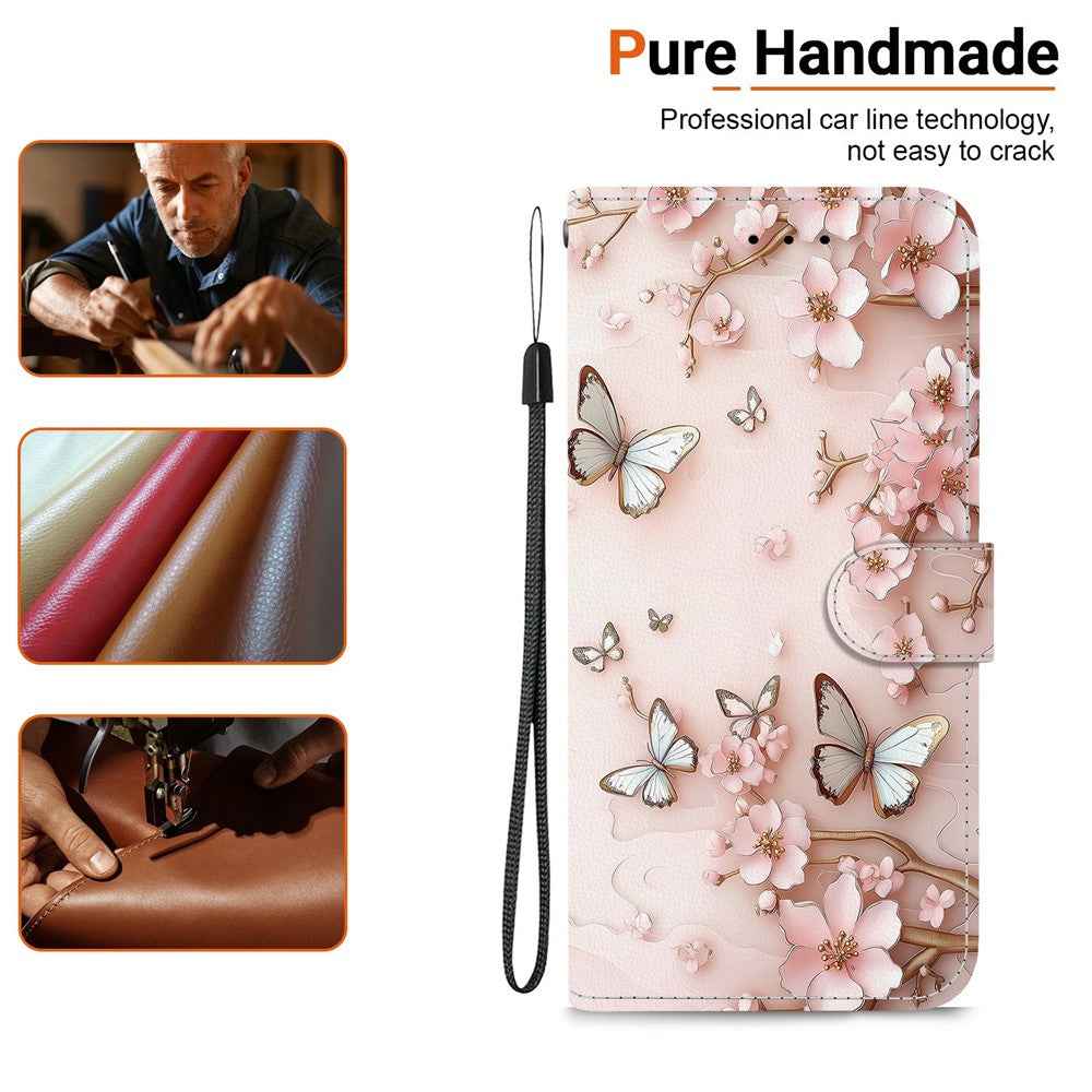 For Samsung Galaxy A57 5G Wallet Case Pattern Printing Leather Stand Phone Cover with Strap - Pink Butterfly