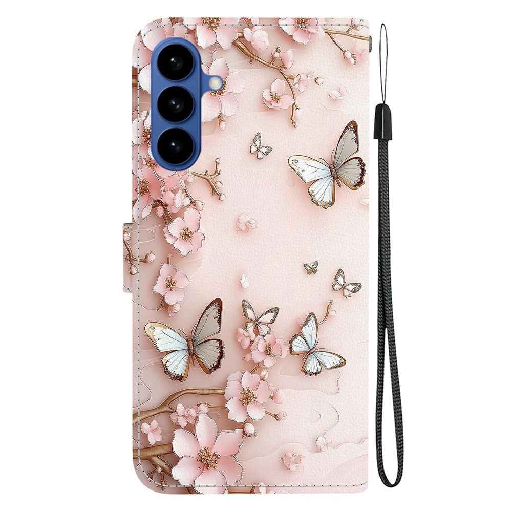 For Samsung Galaxy A57 5G Wallet Case Pattern Printing Leather Stand Phone Cover with Strap - Pink Butterfly