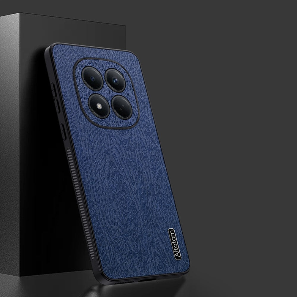 For Xiaomi Redmi Note 15 Pro 4G (Global) Case Wood Texture PU Leather Coated PC TPU Phone Cover - Blue