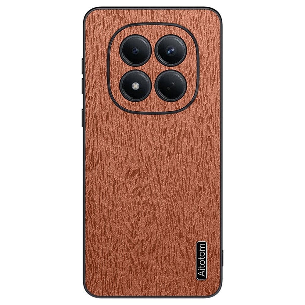 For Xiaomi Redmi Note 15 Pro 4G (Global) Case Wood Texture PU Leather Coated PC TPU Phone Cover - Brown