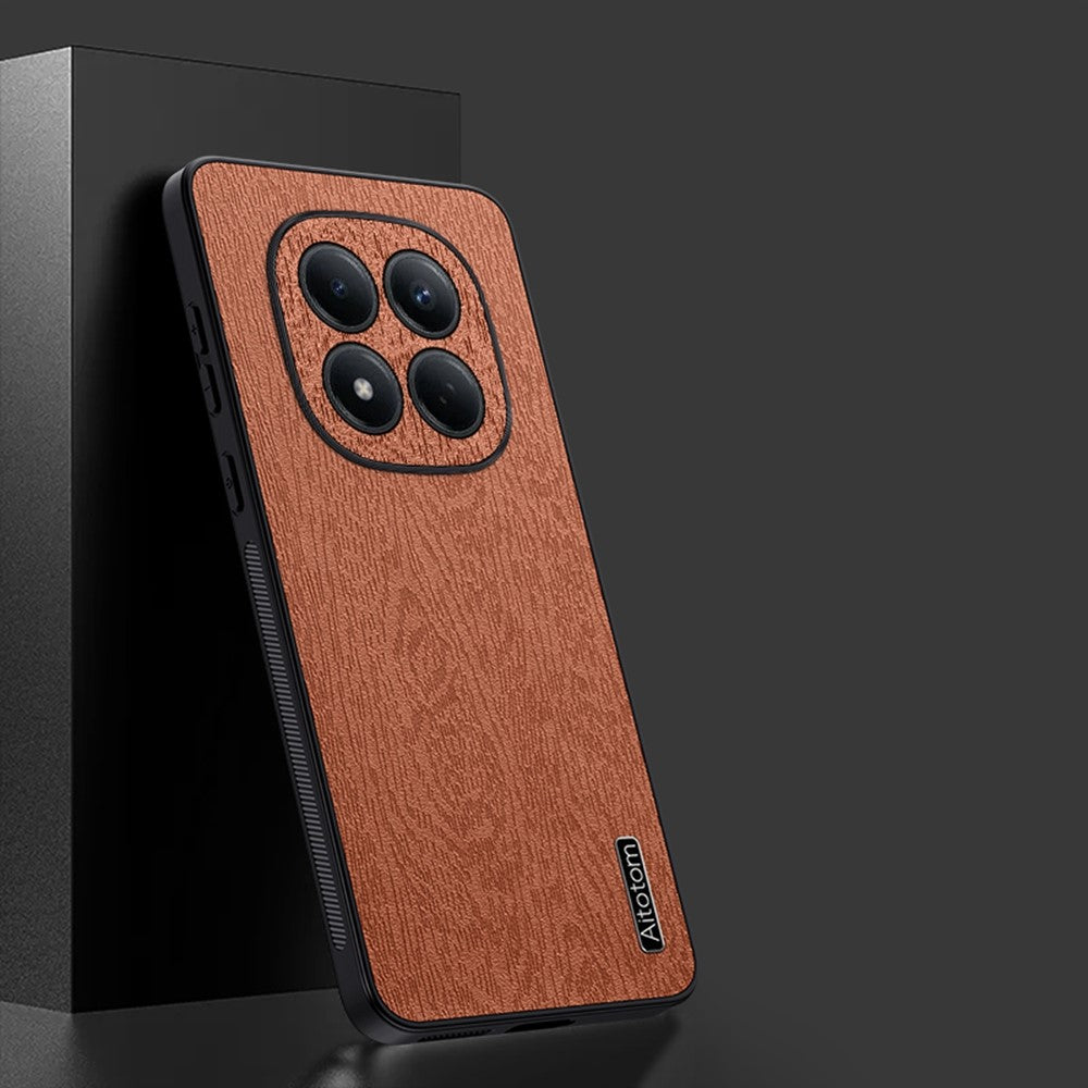 For Xiaomi Redmi Note 15 Pro 4G (Global) Case Wood Texture PU Leather Coated PC TPU Phone Cover - Brown
