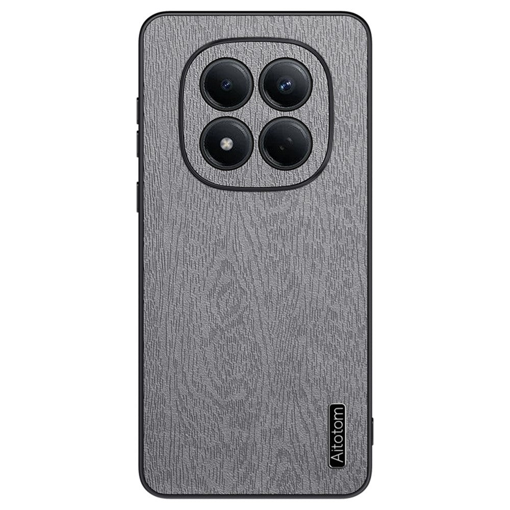 For Xiaomi Redmi Note 15 Pro 4G (Global) Case Wood Texture PU Leather Coated PC TPU Phone Cover - Grey