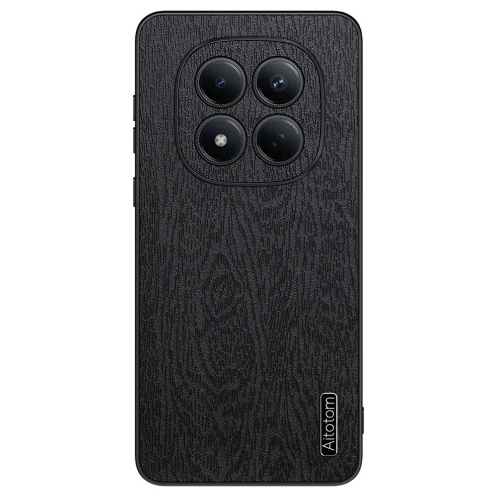 For Xiaomi Redmi Note 15 4G (Global) Case Wood Texture PU Leather Coated PC TPU Phone Cover - Black