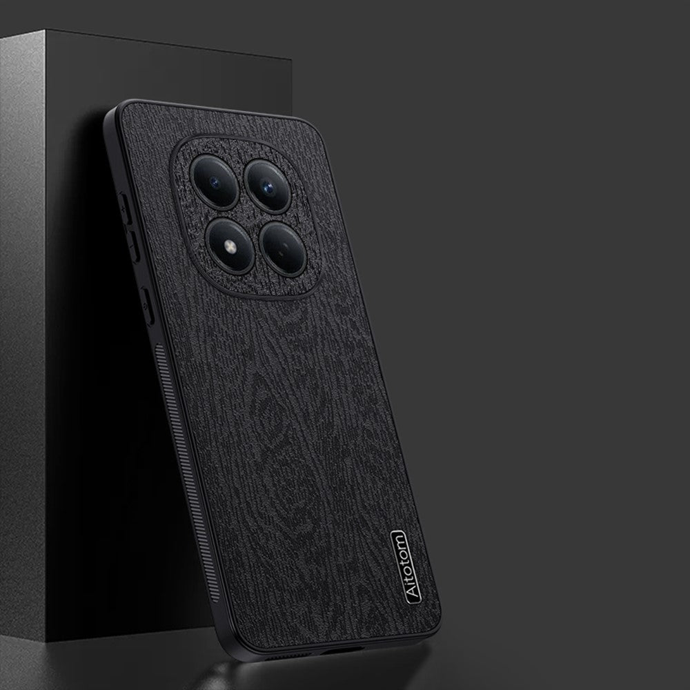 For Xiaomi Redmi Note 15 4G (Global) Case Wood Texture PU Leather Coated PC TPU Phone Cover - Black