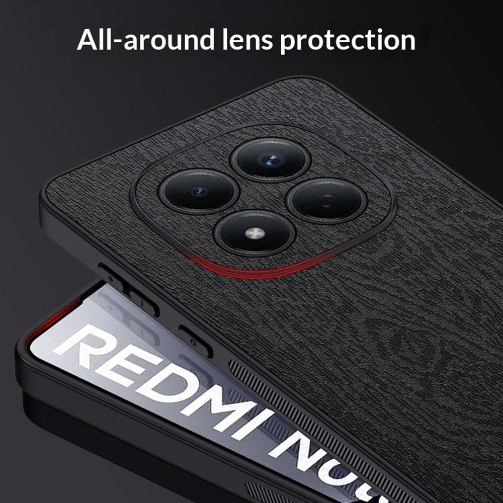 For Xiaomi Redmi Note 15 4G (Global) Case Wood Texture PU Leather Coated PC TPU Phone Cover - Black
