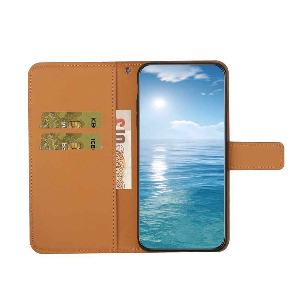 For Samsung Galaxy A57 5G Case Leather Case Ethnic Style Wallet Phone Cover with Strap - Brown