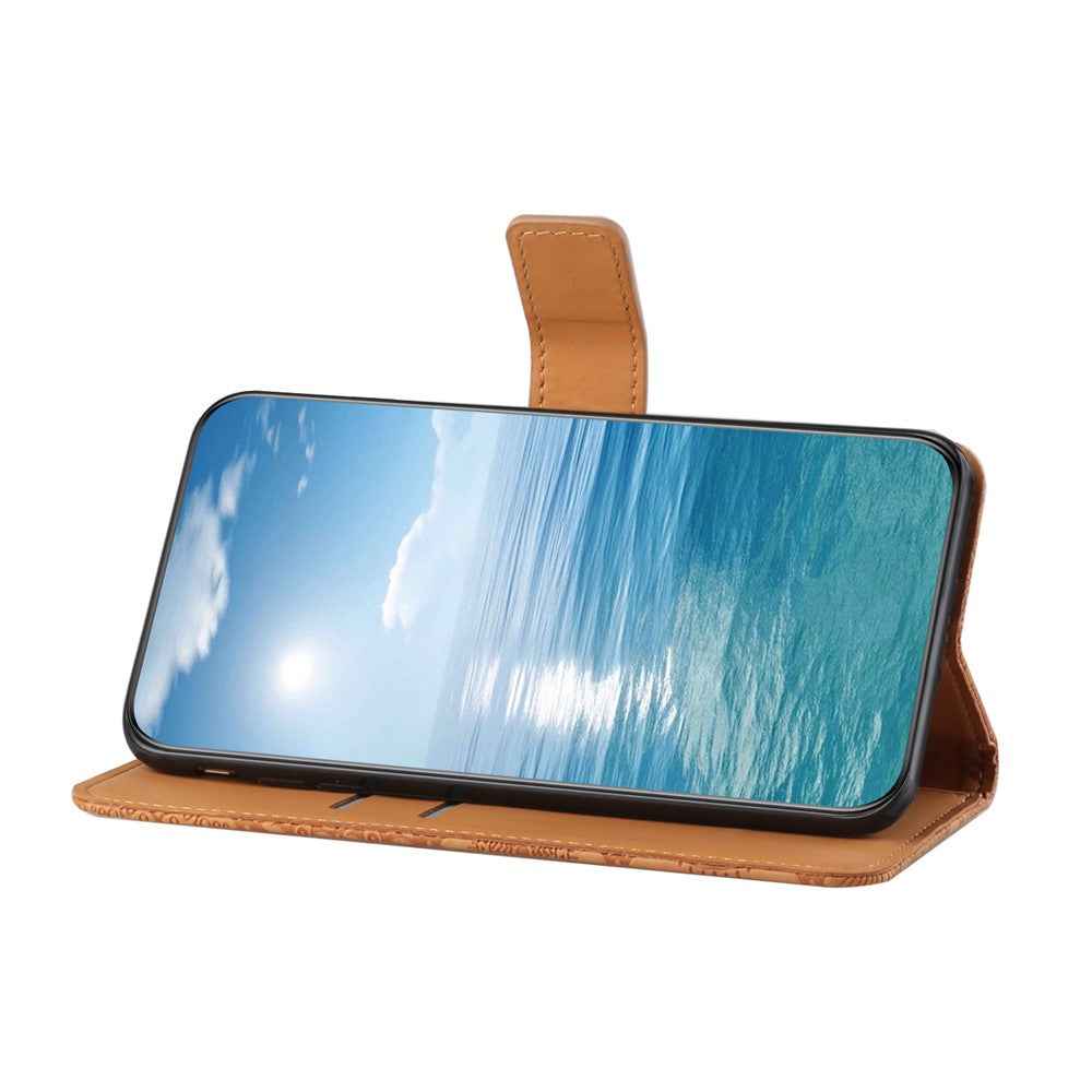 For Samsung Galaxy A57 5G Case Leather Case Ethnic Style Wallet Phone Cover with Strap - Brown