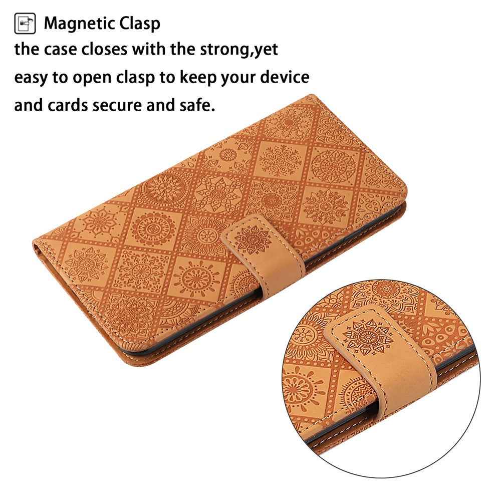 For Samsung Galaxy A57 5G Case Leather Case Ethnic Style Wallet Phone Cover with Strap - Brown